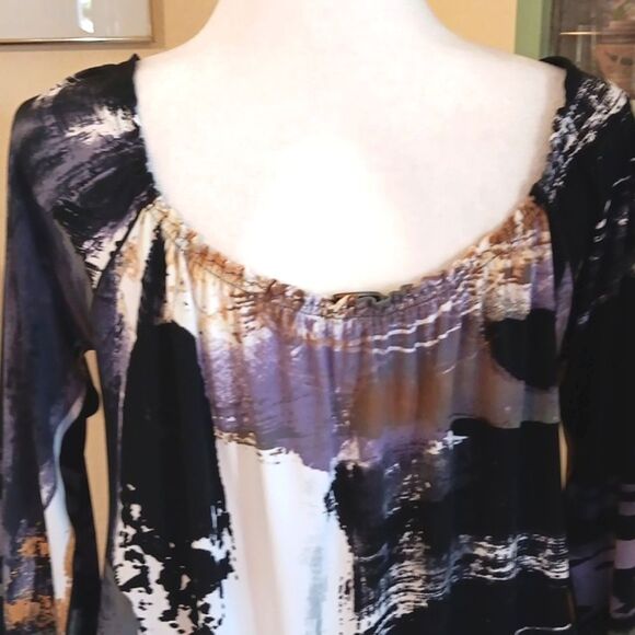 Eva Varro Gathered Tunic Dress Long Sleeve.  Scoop Neck. Absract - Picture 7 of 10